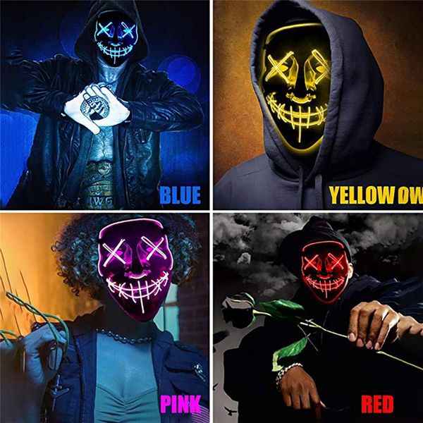 

2pcs led mask halloween masks neon mascaras party scary maske cosplay parti mascara horror face masque carnival mascarillas purg