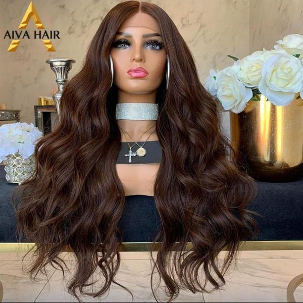 

synthetic wigs aiva hair glueless long wavy black wig heat resistant lace front high density brown cosplay for women