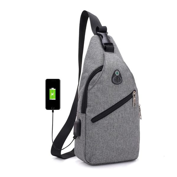 

sleeper #4005 men fashion pure color usb canvas messenger shoulder bag chest bag