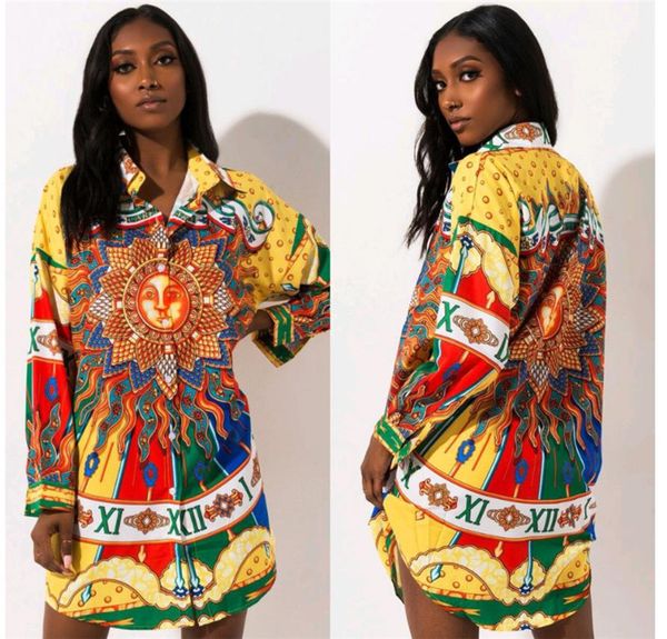 

women sun printed designer shirt dresses spring autumn new single breasted dresses, Black;gray