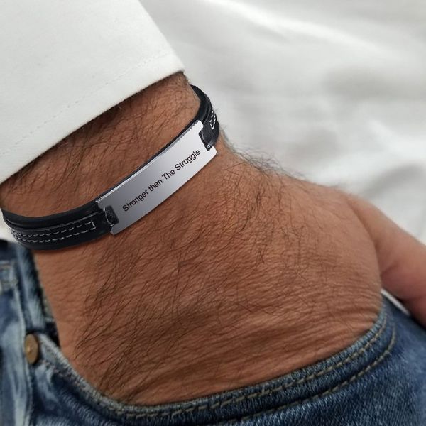 

men's personalised plaited leather id tag bracelet stainless steel custom name logo dad gifts, Golden;silver