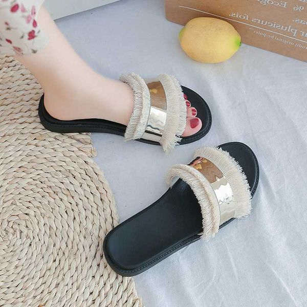

beach shoes ladies' slippers luxury slides low fringe slipers women sabot designer summer 2020 flat soft basic pu fashion, Black