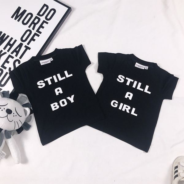 

ins2019 pure cotton active black short sleeve small and medium t-shirt girl baby cotton printed t-shirt, Blue