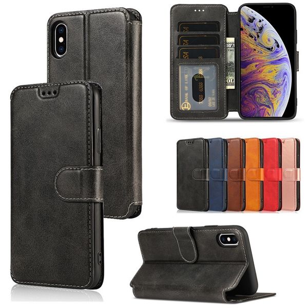 Schlanke Flip-Stand-Leder-Geldbörsenhüllen für iPhone 15 Pro Max 14 13 12 Mini 11 Pro Max 8 Plus Samsung S21 S22 Ultra Note 10 A32 A52 A72 5G weiche TPU-Silikon-Kartensteckplätze-Abdeckung