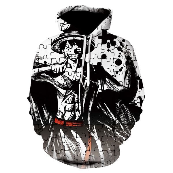 

animation version of one-piece luffy 3d hoodie men's and women's sweatshirt popular harajuku hip hop 3d printing street style, Black