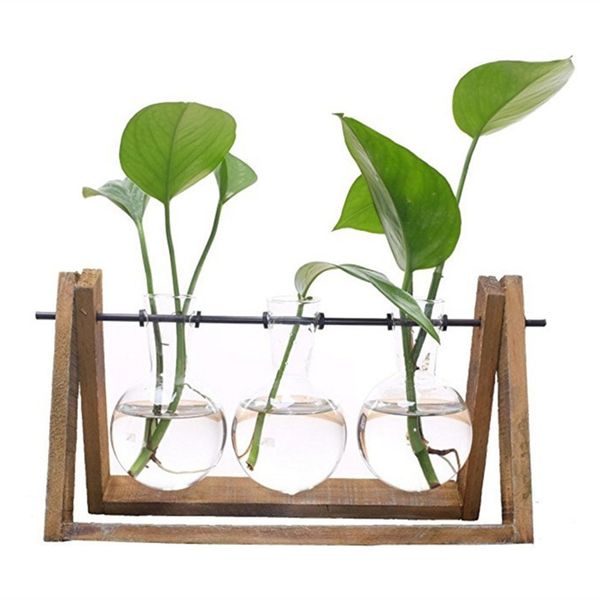 

terrarium creative hydroponic plant transparent vase wooden frame vase decoratio glass tableplant bonsai decor flower