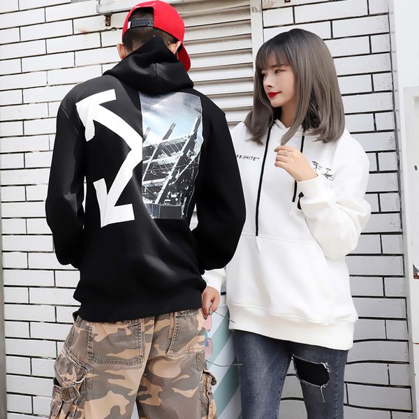 

2020 european and american street off brushed graffiti arrow cotton white black hoodie sweater