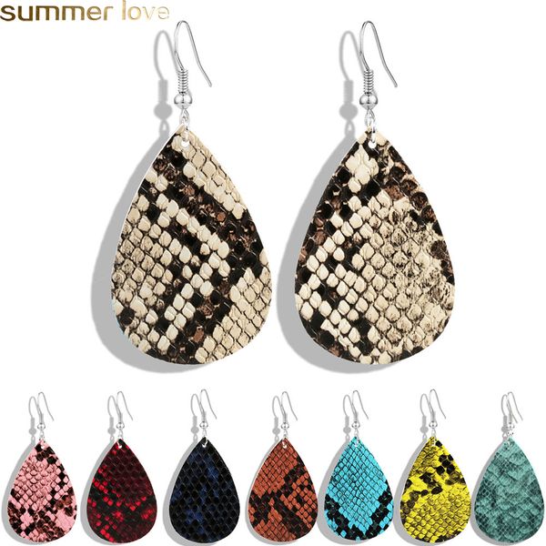 

new design pu leather earrings for women snake pattern multi colors teardrop leather bohemia korean water drop earrings jewelry gifts, Golden