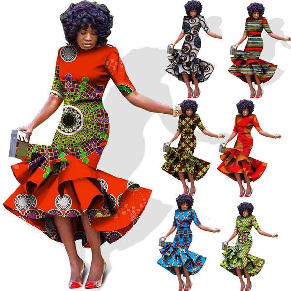 

Cocktail Party African Dresses Dashikis Dress Dashiki Summer Vestidos Print Trumpet Mermaid Dress African Fashion Custom Clothing Wax Fabric