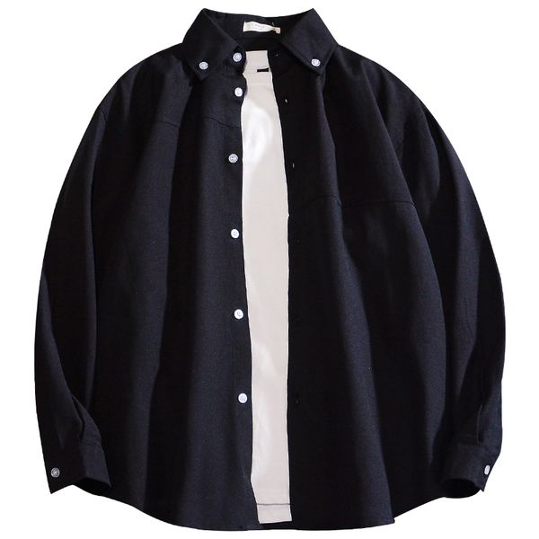

autumn black long sleeve shirt men casual korean loose white shirt men's handsome couple work men's clothingb50, White;black