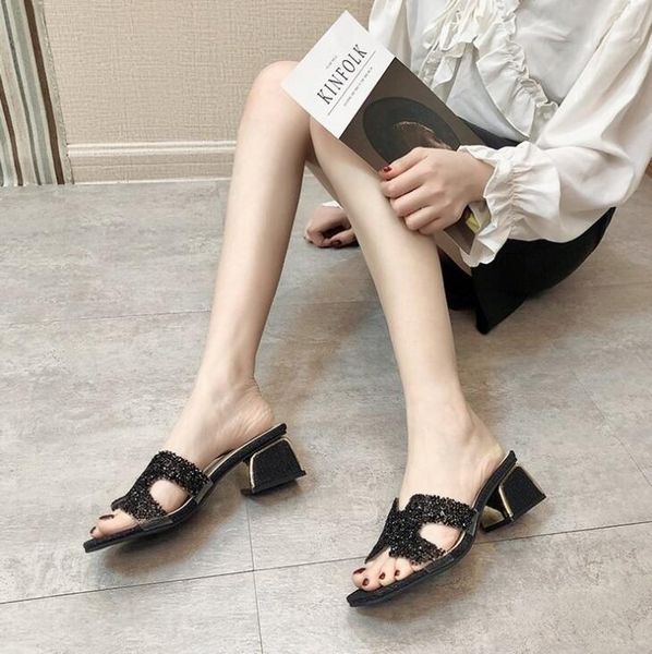 

summer vintage women designer shoes fashion night club party sequins women slippers new beach bling scuffs slippers for women, Black