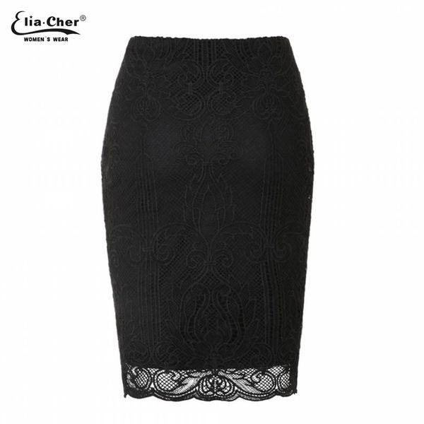 

eliacher women formal stretch high waist short lace mini skirt pencil skirt white black 6679