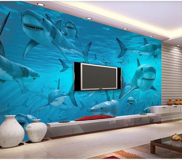 3D murais papel de parede para sala de estar subaquático mundo golfinho fundo parede pintura