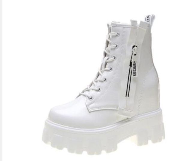 

женщины zip boots 2019 мода осень высокие кроссовки удобные кожаные сапоги на платформе зимние 10см каблуках клинья лодыжки, Black