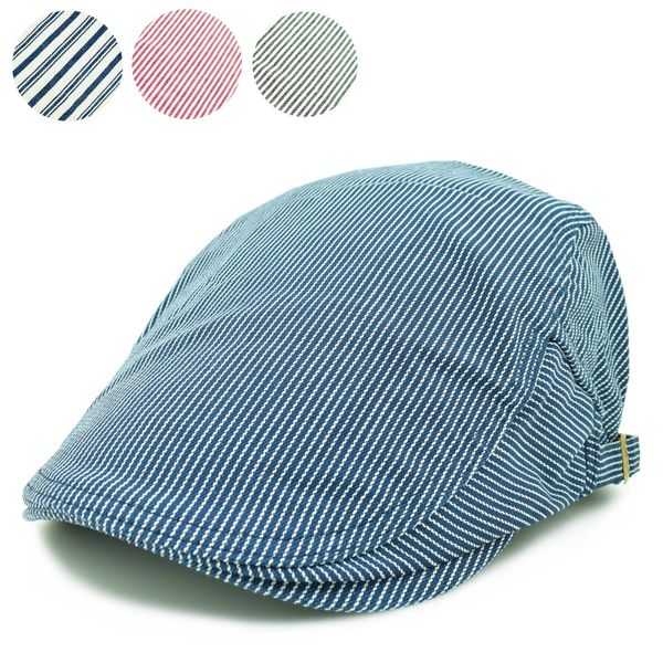 

fashion artist painter style blue red balck chambray stripes cloth cotton beret flat cap hat for women men adjustable, Blue;gray