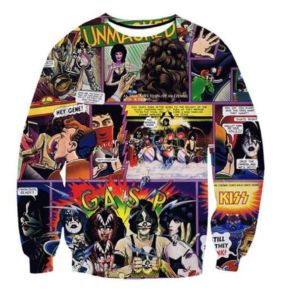 

new couples spring/autumn men's dart board hoodie rock metal kiss band sweatshirt 3d print sweatshirt casual wy091, Black