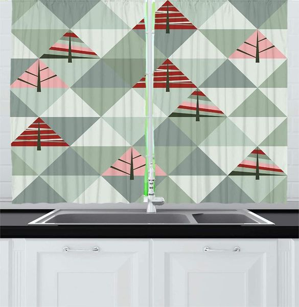 

grey decor curtains living room bedroom coral and reseda green window drapes for kitchen abstract geometric theme retro illustra
