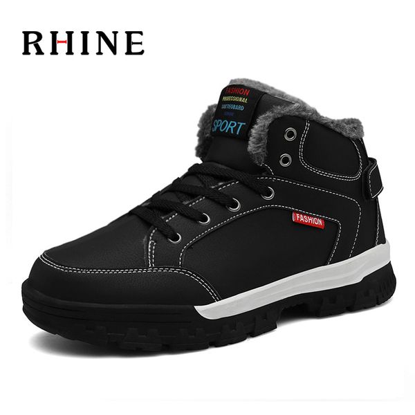 

rhine brand men snow boots 2020 winter men ankle boots with plush botas comfortable sneakers for shoes plus size 39-46, Black