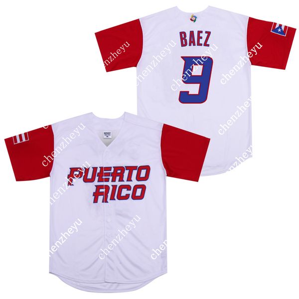 

puerto rico #12 francisco lindo #9 javier baez baseball jersey white red, Blue;black