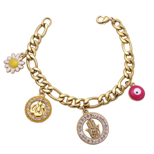 

islam hamsa hand of fatima evil eye stainless steel baby bracelets, Black