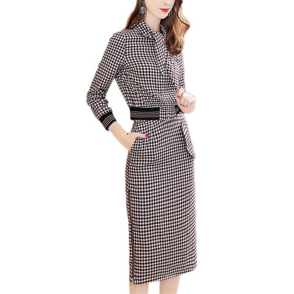 

women sets spring new temperament slim houndstooth ladies sets skirt autumn elegant goddess fashion femaleon knitwear lj320, White