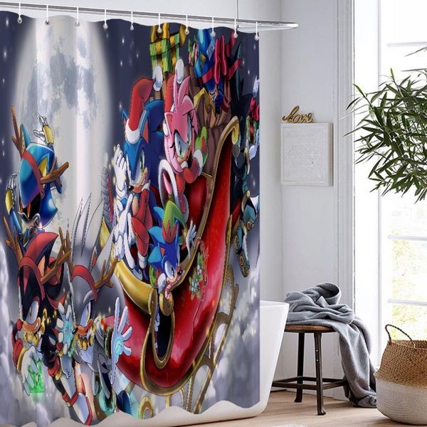 

sonic the hedgehog polyester fabric shower curtain with hooks machine washable bathroom bath curtain anime character design