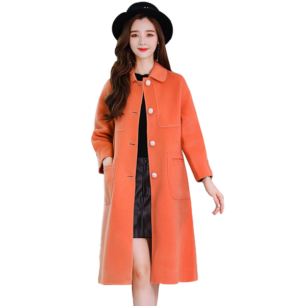 

plus size woolen coat women's loose high-end small fragrant wool windbreaker coats women's long woolen overcoat female korean, Black