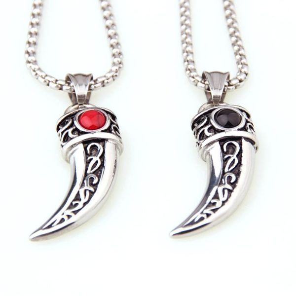 

stainless steel silver black/silver red cool wolf teethh pendant necklace men's unisex's jewelry box link chain