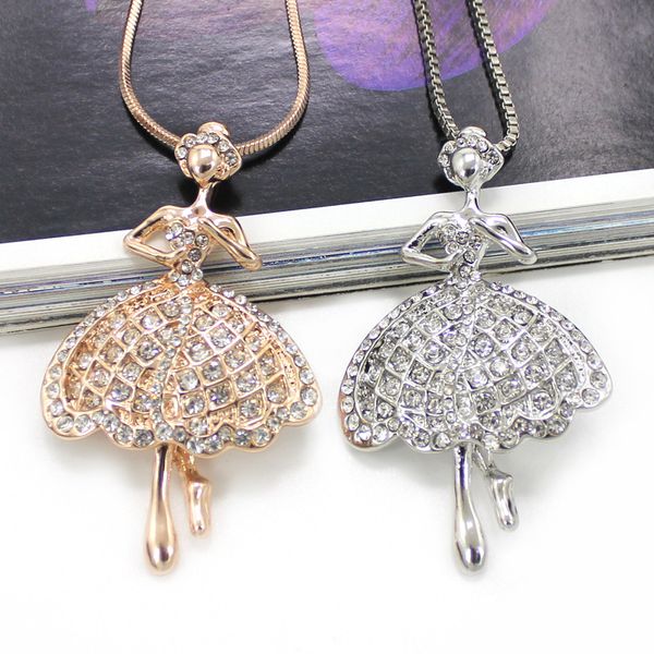 

2020 new angel girl rhinestone pendant sweater chain necklace for women gold color fashion jewelry, Silver