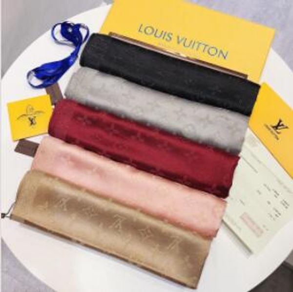 

2019 scarf women brand designer silk scarf full logo fashion letter scarfs scarves women shawlsize 180x70cm, Blue;gray