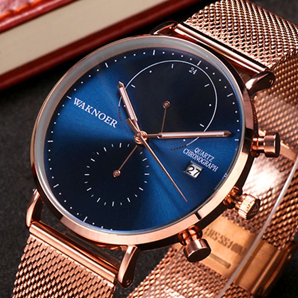 

wristwatch mesh band men's watches date display quartz watches men fashion casual clock orologio uomo reloj hombre, Slivery;brown