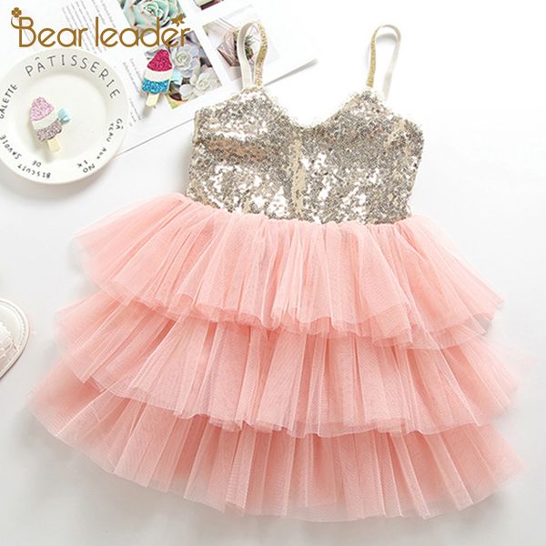 

bear leader girls dress 2019 summer sequined sling princess dress layered cake dresses princess dresses baby girl, Red;yellow