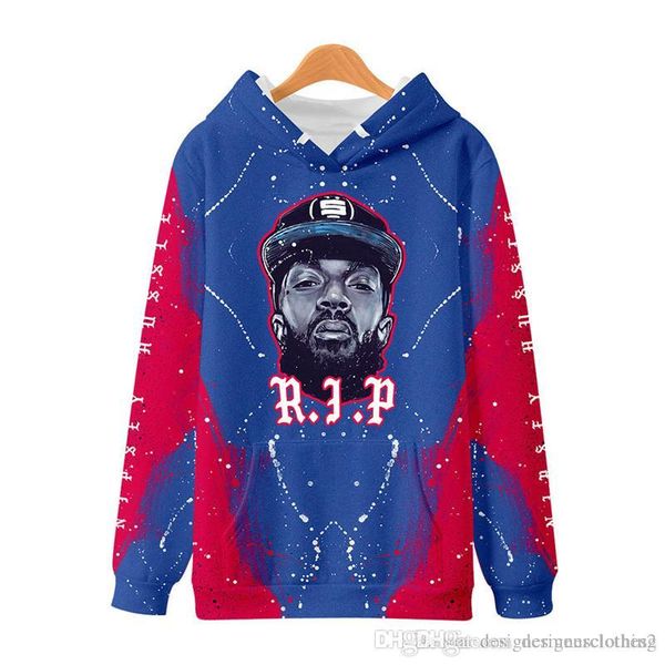 

rip nipsey hussle mens sweatshirts 3d digital printed with hat hip hop rapper fshion casual homme clothing, Black