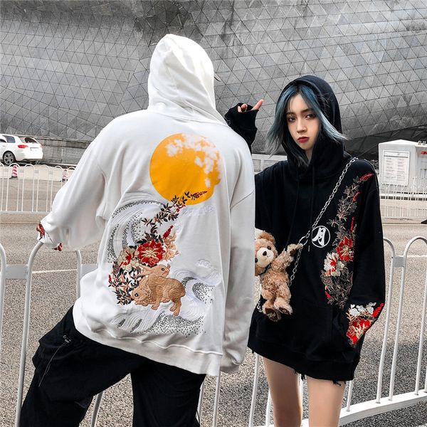 

chinese style embroidery hoodie flower hooded 2019 new men, Black