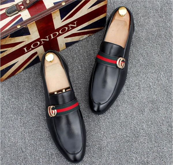 

2019 new fashion men's casual loafers genuine leather slip-on dress shoes handmade smoking slipper men flats wedding party shoes 38-45, Black