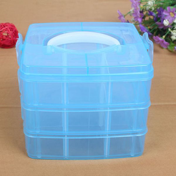 

carole4 small size deskstorage box, 3-layers detachable plastic transparent ornaments storage box desk organizer(orange