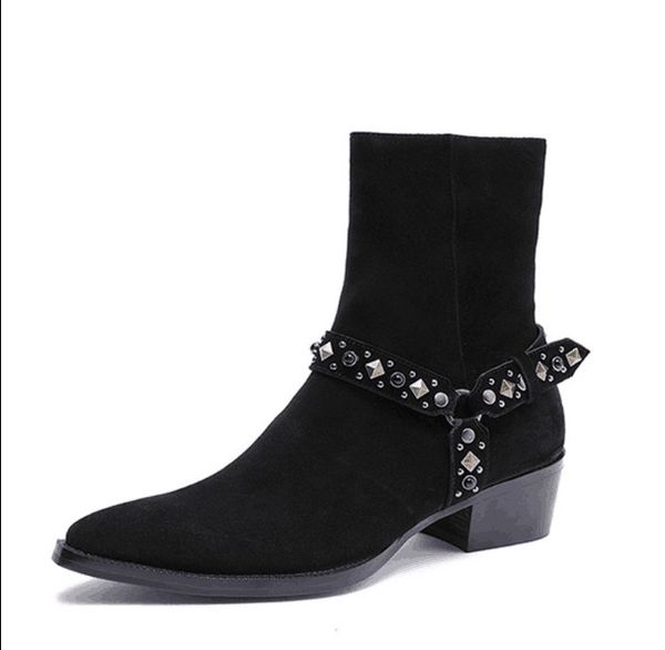 

high-pointed zipper fashion boots genuine leather short trend casual wild british style martin boots, Black