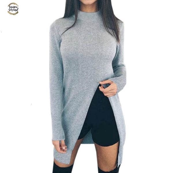 

winter women sweater shirts long sleeve knitted pullovers high split casual knitwear women's clothing fashion sweaters gv148, White;black