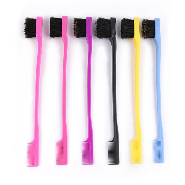 

baby hair brush soft double sided eyebrow brush comb edge control brush comb hair gel smooth natural look choose makeup tools, Silver