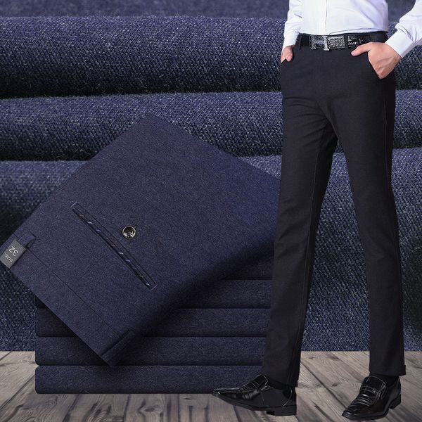 

2020 spring summer casual pants men sanding elastic force business men's directly trousers leisure winter plus velvet pants, Black