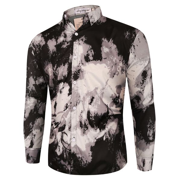 

spring autumn new fashion flower printed long sleeve shirts men camisa male slim flower shirt vintage casual men shirt xxxl, White;black