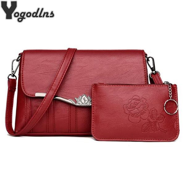 

women bags set 2 pcs leather shoulder bag casual messenger bags ladies printed designer purse solid color crossbody bag handbags