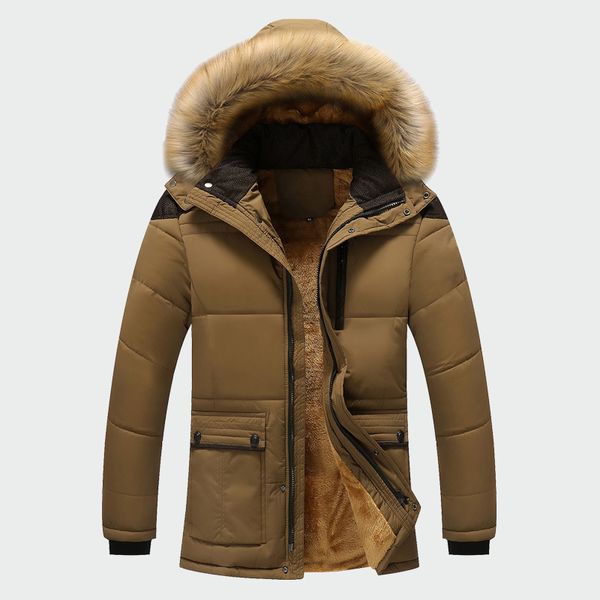 

winter jacket men brand clothing fashion casual slim thick warm mens coats parkas with hooded long overcoats male clothes, Tan;black