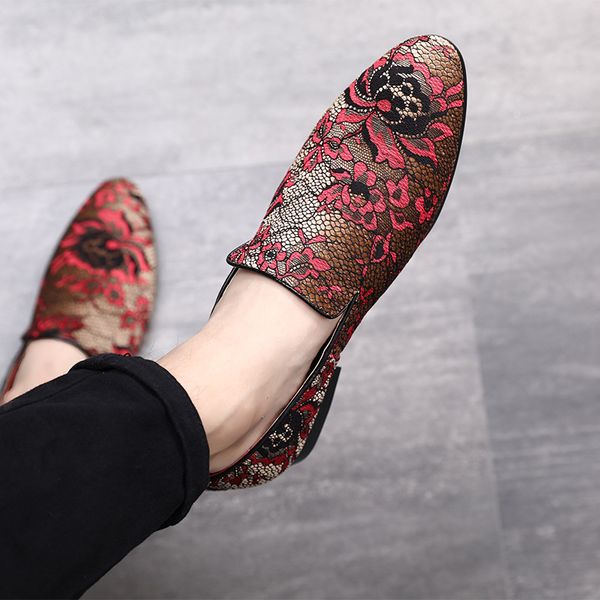 

wedding shoes men formal dress shoes men classic moda italiana lace embroidery coiffeur loafers elegant erkek 698, Black