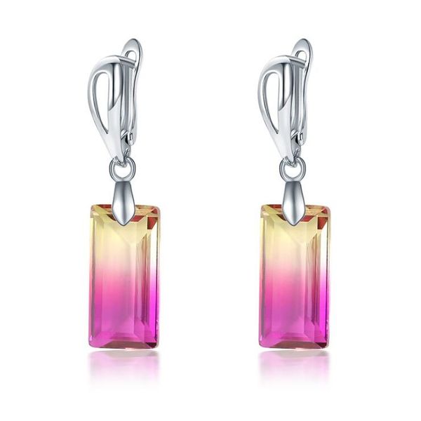 

new multicolor square cz zirconia hoop earrings for women fashion crystal bridal wedding dress jewelry ke286, Golden;silver