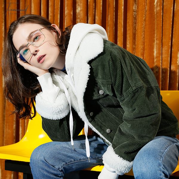 

womens designer jackets womens jacket autumn winter corduroy basic jacket lambswool bomber women long sleeve casual single breasted denim, Black;brown