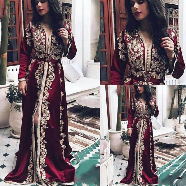 2020 muçulmana manga comprida Vestidos Amarelo apliques A Linha Dubai Estilo Árabe formal da ocasião Prom Party Dresses Custom Made