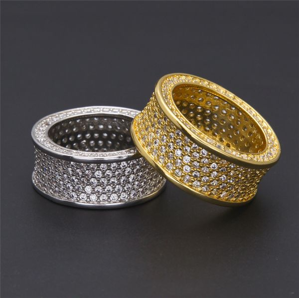 Hip Hop Gelado Anel Micro Pave CZ Pedra Tênis Anel Homens Mulheres Charme Jóias Ouro Prata Banhado 3A Zircon Diamond Ring