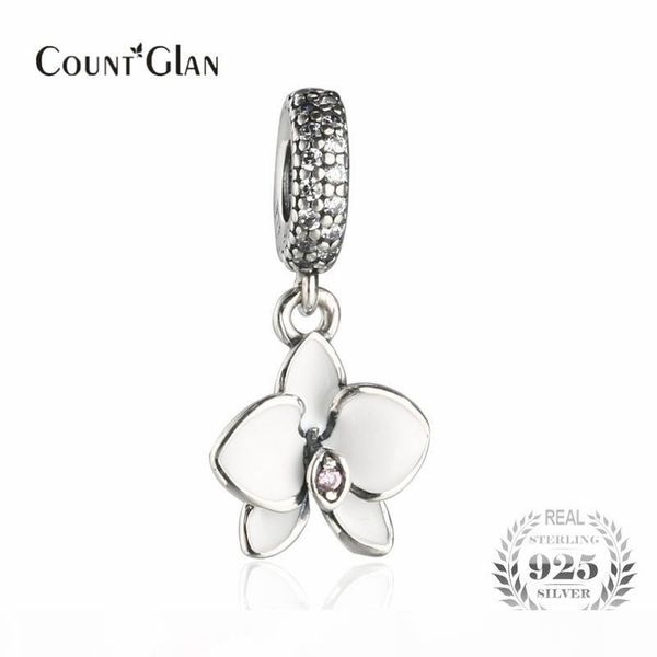 

2017 summer white enamel orchid charms pendant fit pandora bracelets silver 925 original floral beads for jewelry making, Bronze;silver