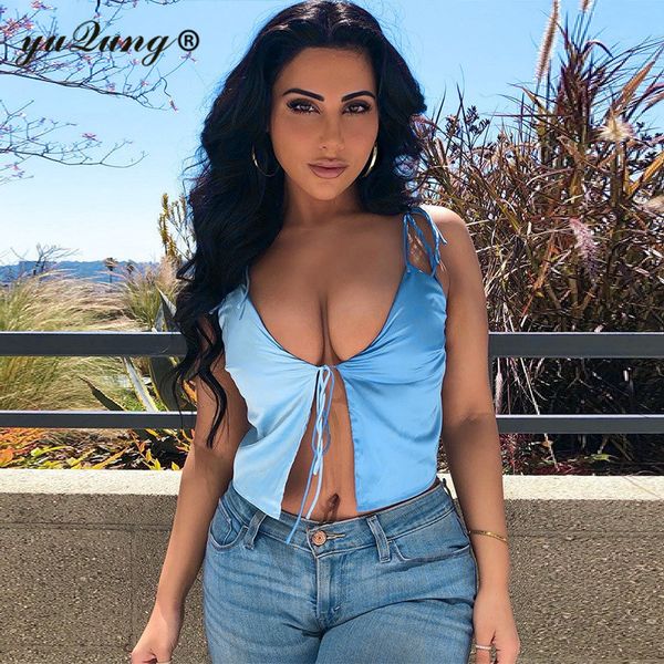 

yuqung strap satin lace up tank womens v neck crop summer sleeveless camis casual streetwear vacation vest camisole, White